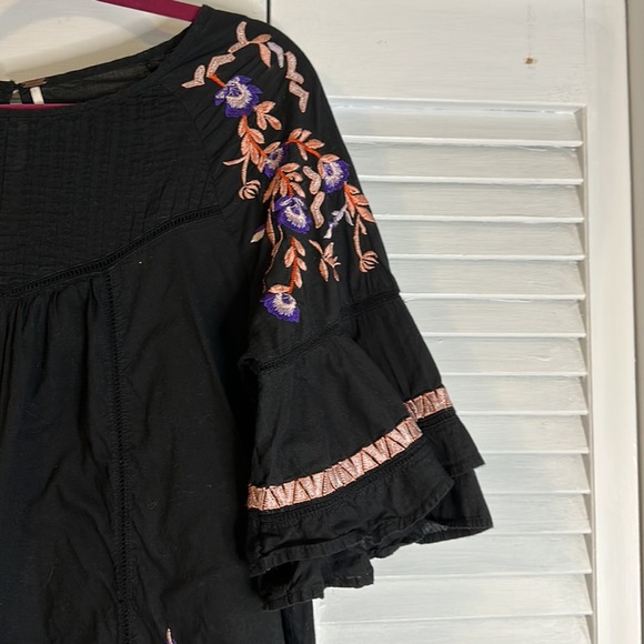 FREE PEOPLE Pavlo Embroidered Ruffle Boho Lined Dress Black Babydoll Large - Picture 4 of 11
